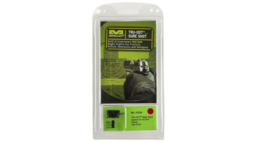 Meprolight Tru-Dot Night Sight Set for Glock G26 &amp; G27, Green Front/Orange Rear, 10226O