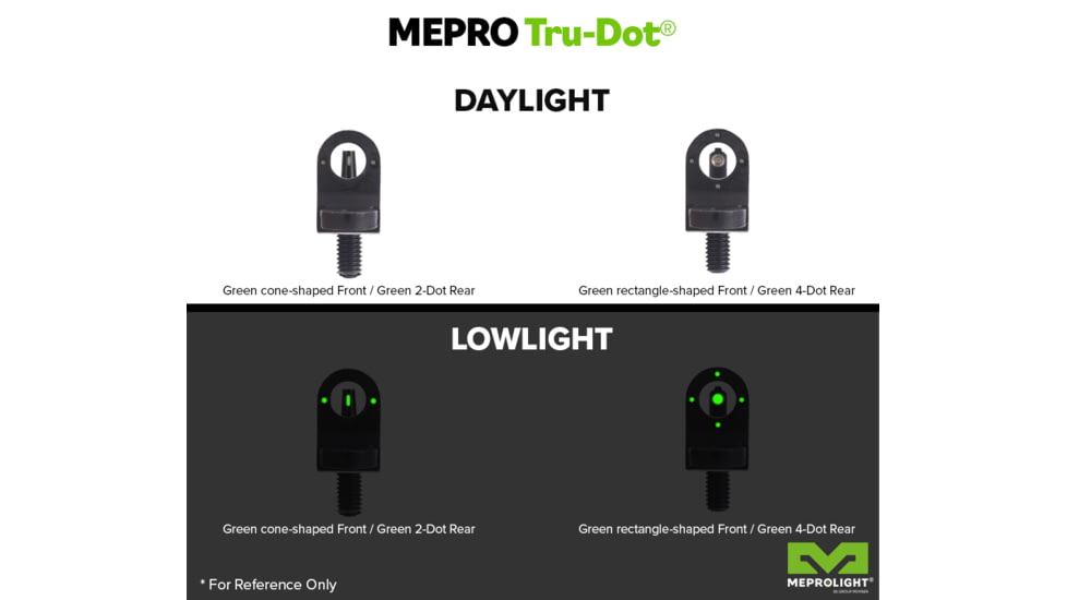 Meprolight TRU-DOT Self Illuminated Rifle Night Sights, AR-15/M16/M4, Green 2 Dot Set, Black, 1316183101