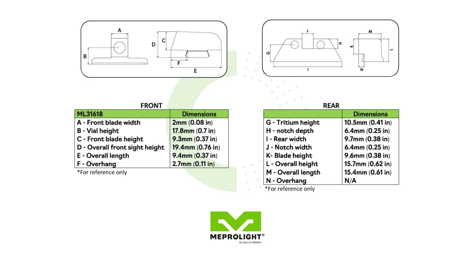 Meprolight TRU-DOT Self Illuminated Rifle Night Sights, AR-15/M16/M4, Green 2 Dot Set, Black, 1316183101