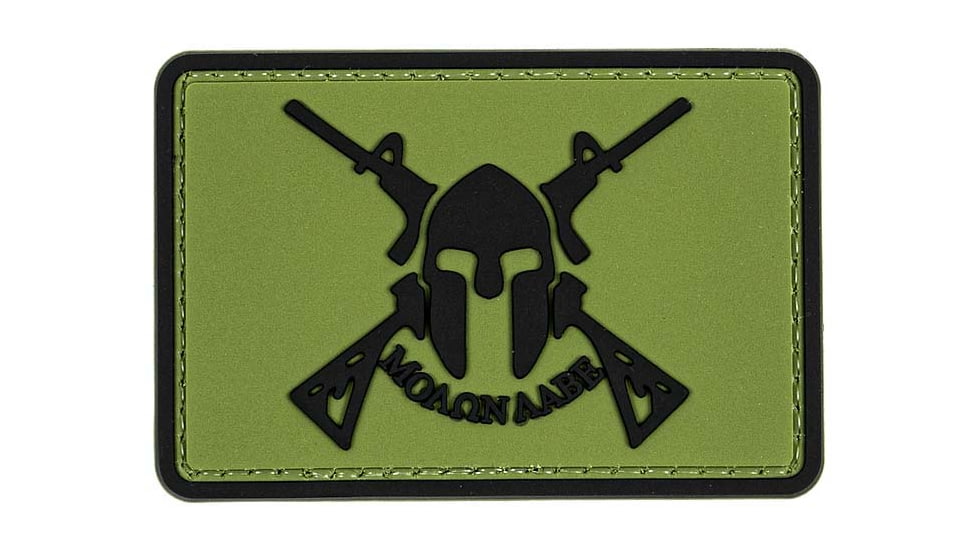 Merica Life Molon Labe Spartan with Two Rifles PVC Patch, Green, 3 x 2, ML2R-G