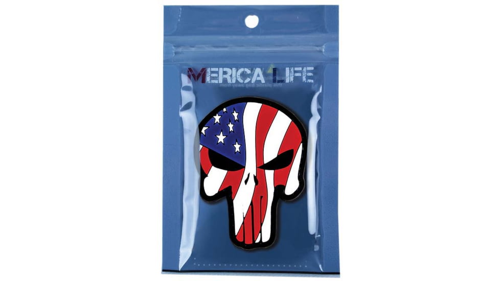 Merica Life Punisher Waving US Flag PVC Patch, Red/White/Blue, 3.1 x 2.4, PUNISHER-USFLAG