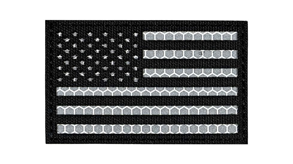 Merica Life Reflective US Flag Patch, Black/ White, 3 x 2in, REF-USFLAG-BW