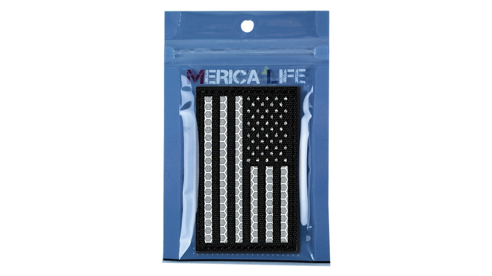 Merica Life Reflective US Flag Patch, Black/ White, 3 x 2in, REF-USFLAG-BW