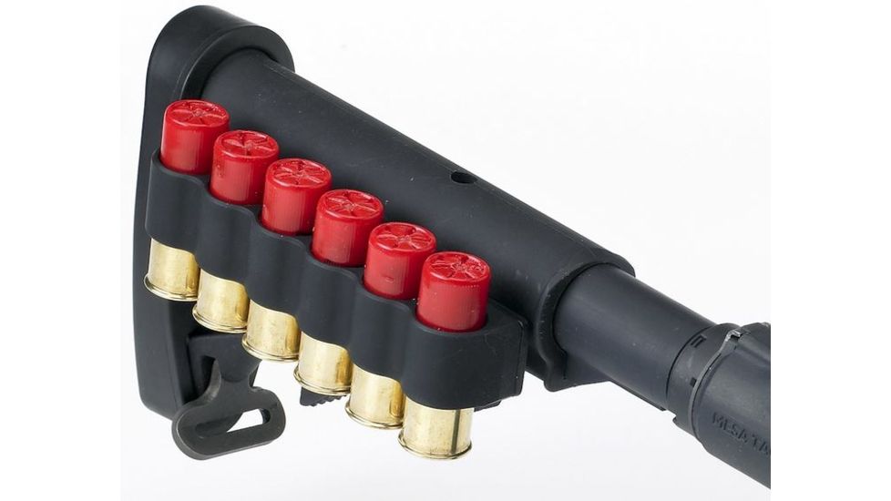 Mesa Tactical SureShell Aluminum Carrier for M4 Carbine Stock, 12-GA, Right Side, Hook Loop, Black, 6-Shell, Hook Loop, 93350