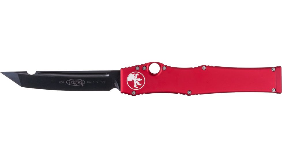 Microtech Halo V TE OTF Automatic Knife, Red Handle, Black Tactical Plain X-MT150-1RD