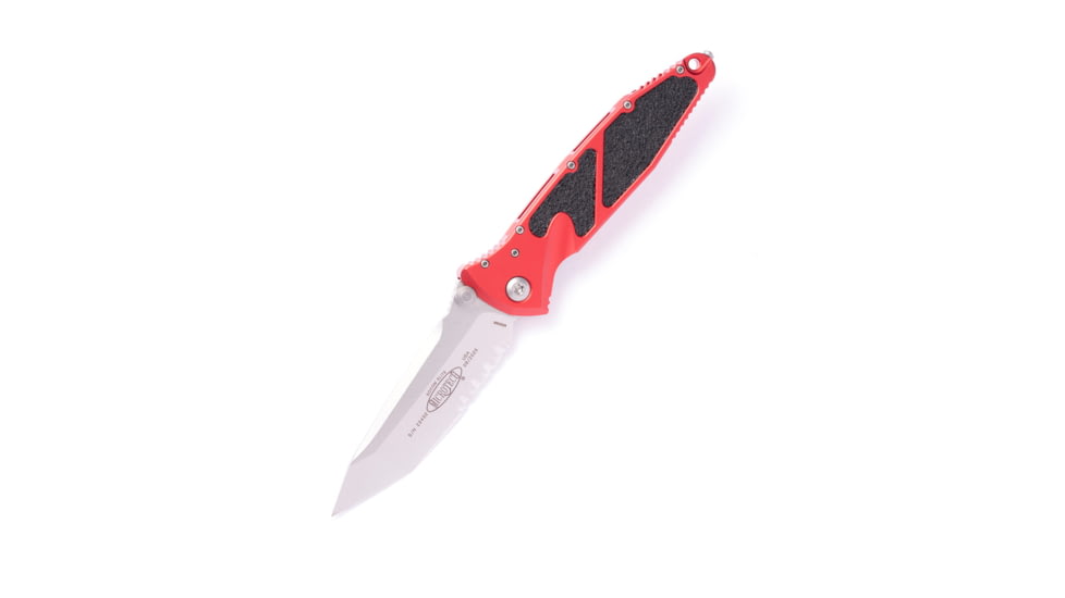 Microtech Socom Elite Stonewash Part Serrate 4in Folding Knife, Manual Folder, Red, 161-11RD