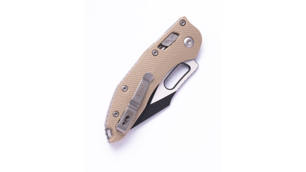 Microtech Stitch Ram Lok S/E Black Full Serrate Fluted G-10 3.71in Folding Knife, Tan, 169RL-3FLGTTA