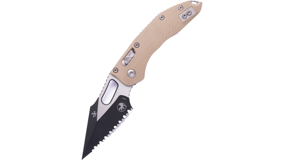 Microtech Stitch Ram Lok S/E Black Full Serrate Fluted G-10 3.71in Folding Knife, Tan, 169RL-3FLGTTA