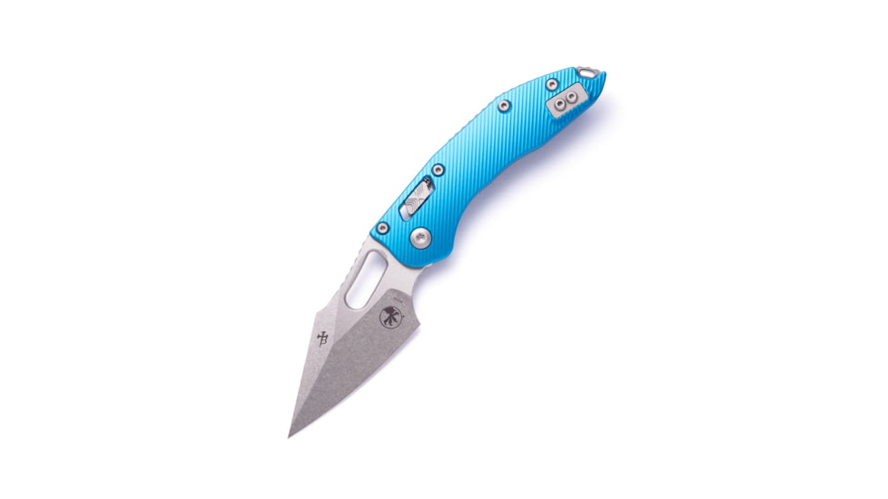 Microtech Stitch S/E Stonewash Standard Fluted 3.71in Folding Knife, Manual Folder, Blue, 169RL-10FLBL