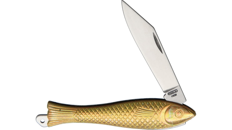 Mikov Fish Folder, 2in SS Clip Blade, Bronze Metal Alloy Handle, Fish Shaped Handle, V1707651