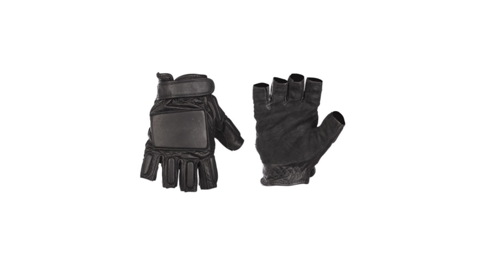 MIL-TEC Leather Security Fingerless Gloves - Men's, Black, Medium, 12515002-903