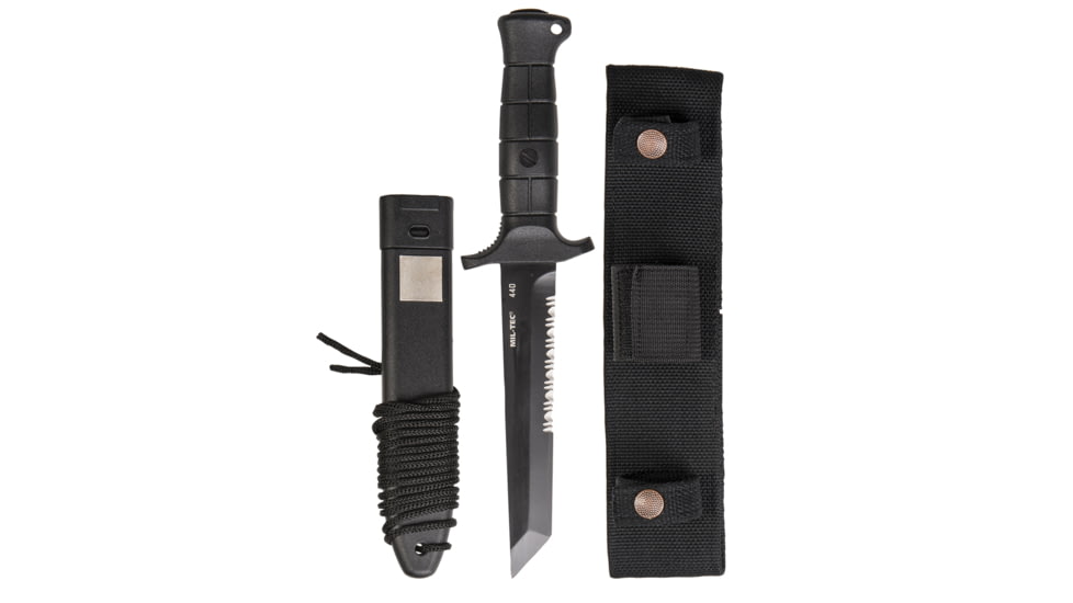 MIL-TEC KM2000 Special Forces Combat Fixed Blade Knife, 6.5in, 440 Steel, Polyamide, Black, 15362100