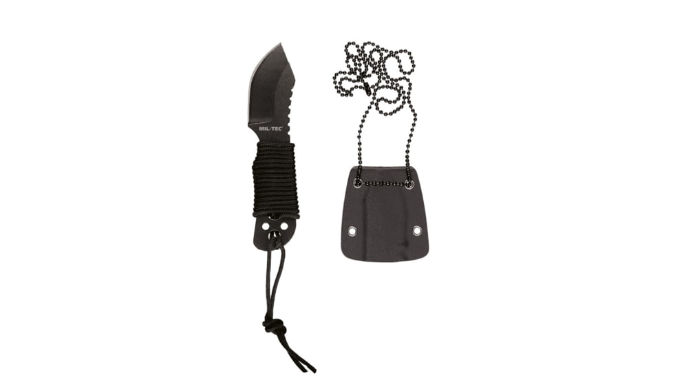 MIL-TEC Paracord Neck Knife W/Chain, 4in, Black, 15398400