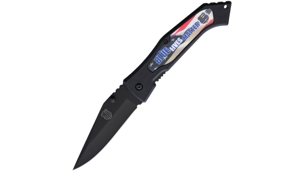 Miscellaneous Blue Lives Matter Linerlock Folding Knife, 3.5 black finish stainless blade, Black ABS handle, BLM-FLAG