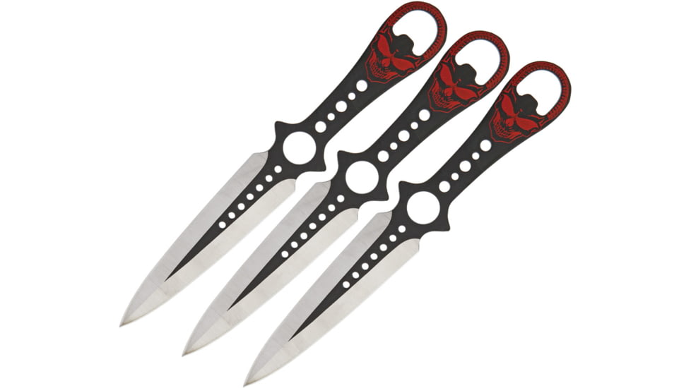 Miscellaneous Skull Thrower Set Knife, Black finish stainless handle with red skull artwo, TK91220-80-3