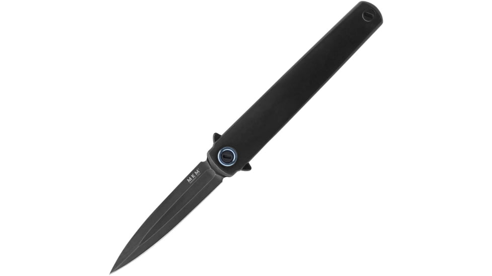 MKM Flame Framelock Dagger Dark SW Folding Knife, 2.88 black stonewash finish Bohler M390 stainless, Black stonewash finish titanium handle, MK FL02-TDSW