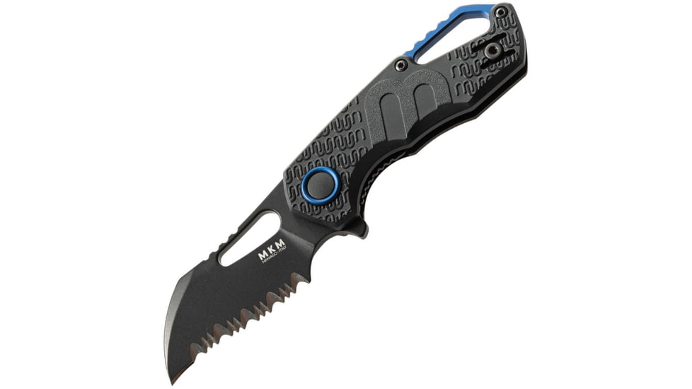 MKM Isonzo Linerlock Black Folding Knife, 2.25 black finish partially serrated Bohler N690 , Black FRN handle, MK FX03-1PBK