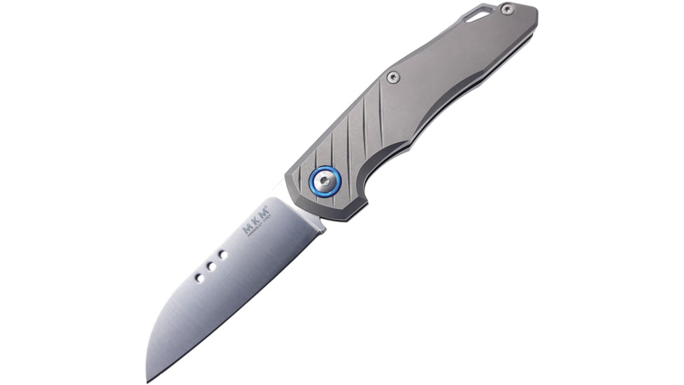 MKM Root Slip Joint Gray Folding Knife, 2.75 satin finish Bohler M390 stainless blade, Sand blast finish titanium handle, MK RT-T
