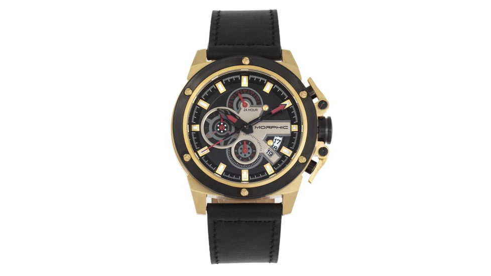 Morphic M81 Series Chronograph Leather-Band Watch w/Date, Black/Gold - Mens, MPH8103