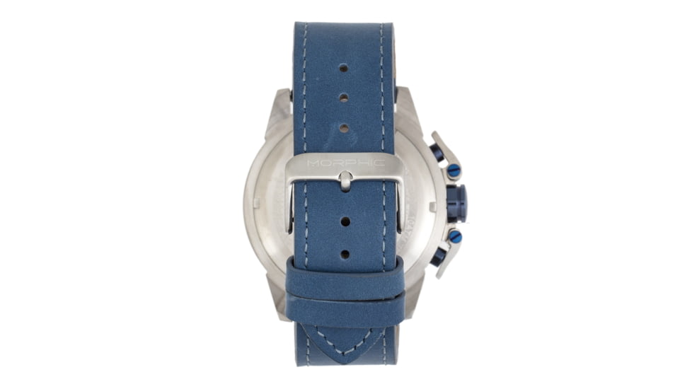Morphic M81 Series Chronograph Leather-Band Watch w/Date, Blue/Silver - Mens, MPH8102