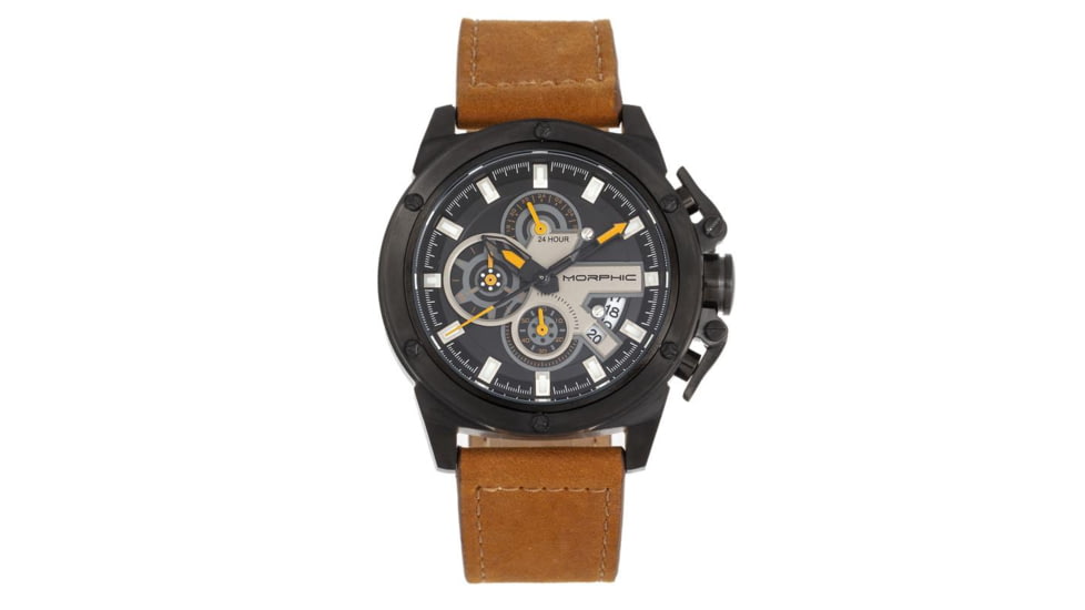 Morphic M81 Series Chronograph Leather-Band Watch w/Date, Camel/Black - Mens, MPH8106