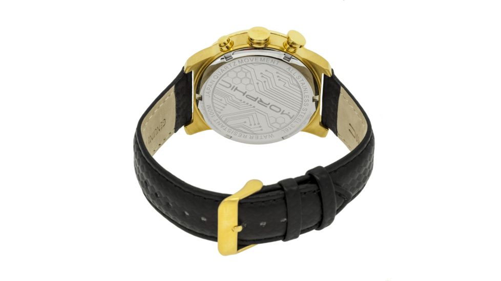 Mens M38 Series Watch,43mm,Black Analog Dial,Gold Bezel,Black Leather Band