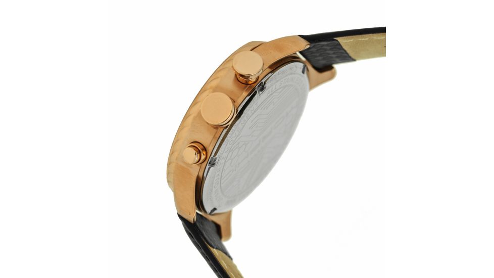 Mens M38 Series Watch,43mm,Black Analog Dial,Rose Gold Bezel,Black Leather Band