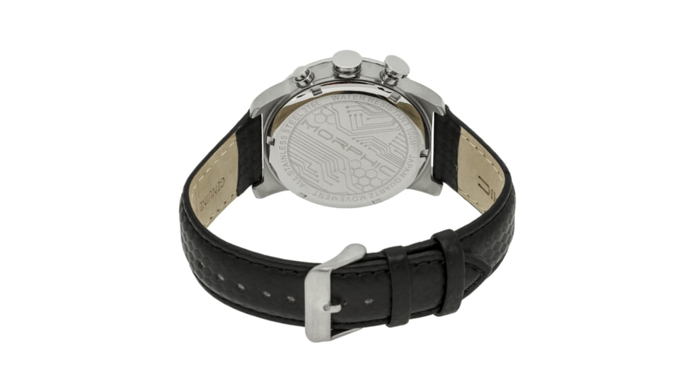 Mens M38 Series Watch,43mm,Black Analog Dial,Silver Bezel,Black Leather Band