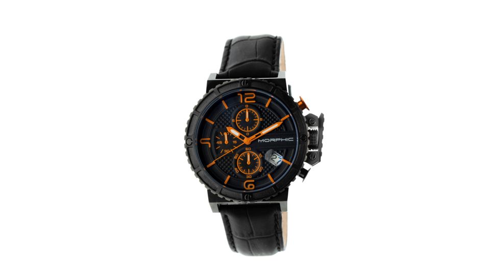 Morphic M50 Series Leather Strap Watch, Black/Orange, Standard MPH5005