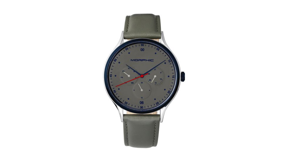 Morphic M65 Series Leather-Band Watch w/Day/Date, Grey, MPH6505