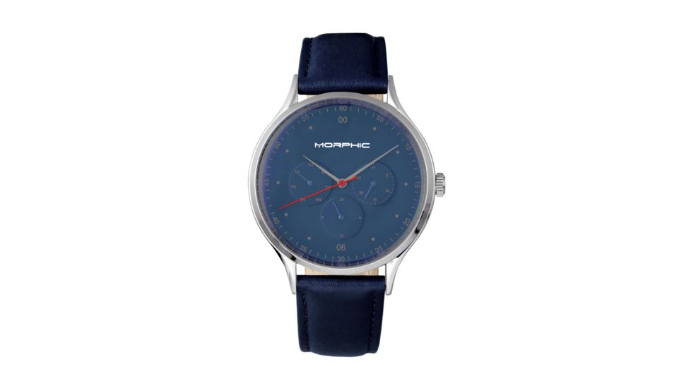 Morphic M65 Series Leather-Band Watch w/Day/Date, Blue, MPH6506