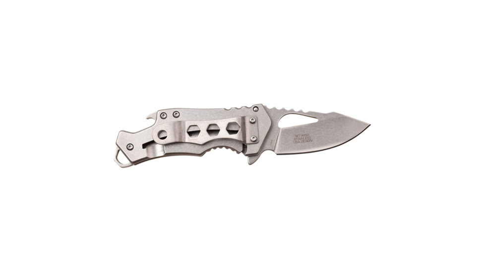 Mtech Drop Point Spring Assisted Knife w/Bottle Opener, 2.25 in, 3Cr13 Stainless Steel Stainless Steel, Stainless/Flag, MT-A882SAF