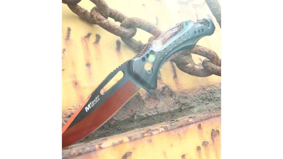 Mtech Drop Point Spring Assisted Knife w/Bottle Opener, 3.5 in, 3Cr13 Stainless Steel Stainless Steel, Black/Brown, MT-A705G2-RD