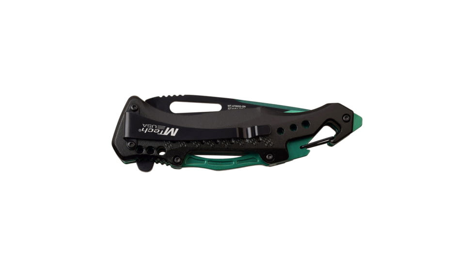 Mtech Drop Point Spring Assisted Knife w/Bottle Opener, 3.5 in, 3Cr13 Stainless Steel Stainless Steel, Black/Green, MT-A705G2-GN