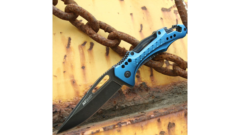Mtech Drop Point Spring Assisted Knife w/Bottle Opener, 3.5 in, 3Cr13 Stainless Steel Stainless Steel, Blue, MT-A705G2-BL