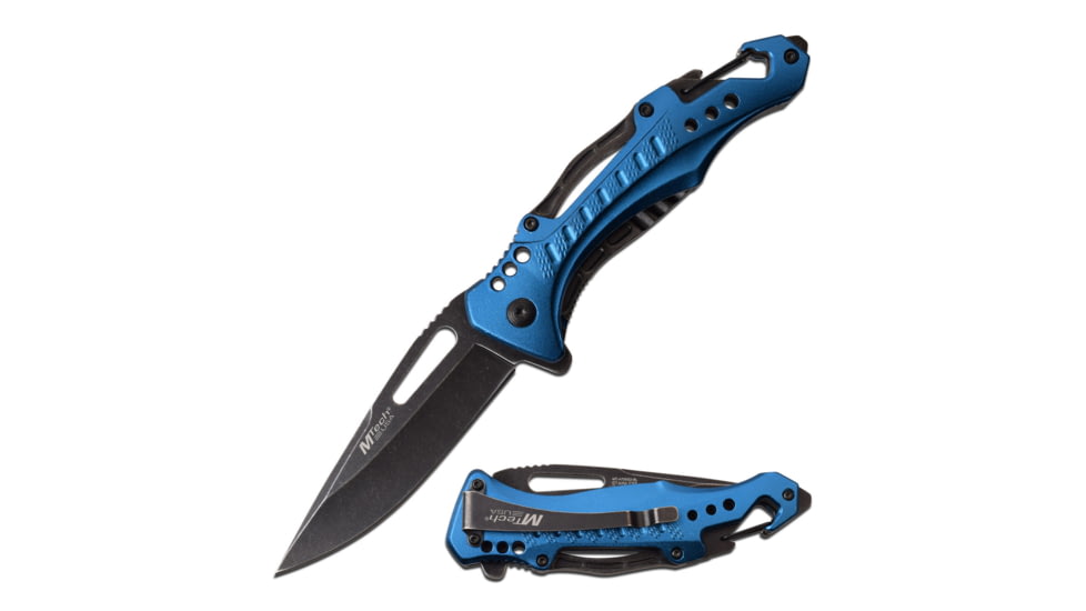 Mtech Drop Point Spring Assisted Knife w/Bottle Opener, 3.5 in, 3Cr13 Stainless Steel Stainless Steel, Blue, MT-A705G2-BL
