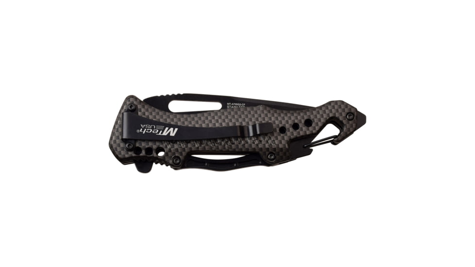 Mtech Drop Point Spring Assisted Knife w/Bottle Opener, 3.5 in, 3Cr13 Stainless Steel Stainless Steel, Carbon Fiber, MT-A705G2-CF