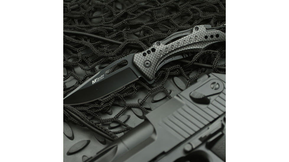 Mtech Drop Point Spring Assisted Knife w/Bottle Opener, 3.5 in, 3Cr13 Stainless Steel Stainless Steel, Carbon Fiber, MT-A705G2-CF