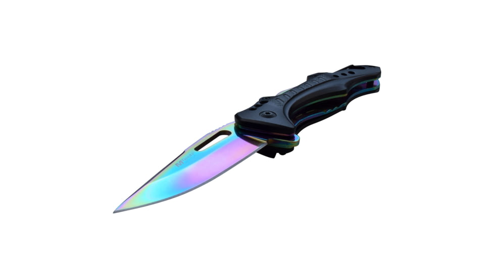Mtech Drop Point Spring Assisted Knife w/Bottle Opener, 3.5 in, 3Cr13 Stainless Steel Stainless Steel, Rainbow, MT-A705G2-RB