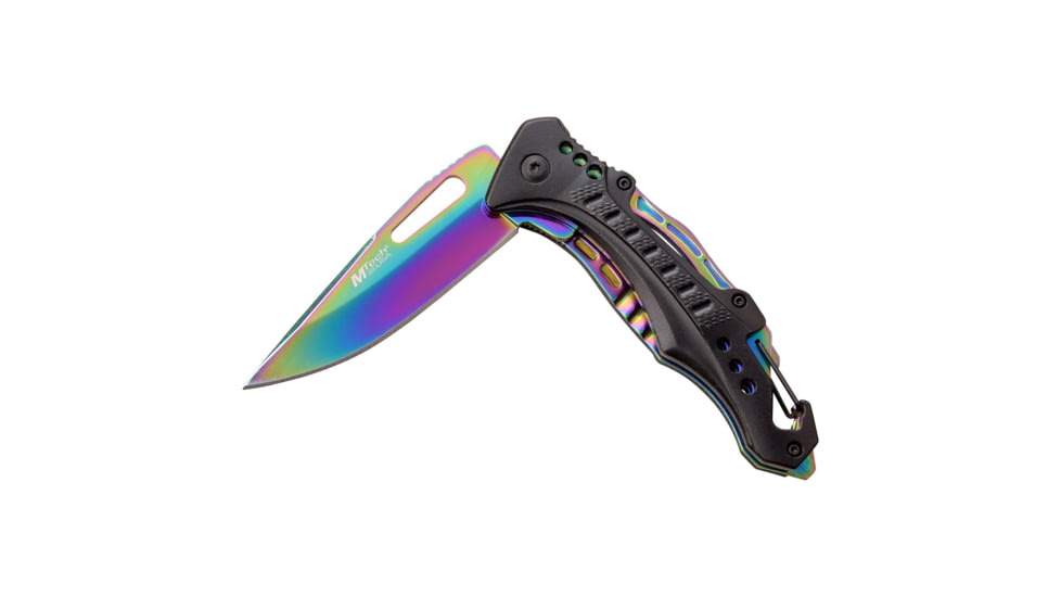 Mtech Drop Point Spring Assisted Knife w/Bottle Opener, 3.5 in, 3Cr13 Stainless Steel Stainless Steel, Rainbow, MT-A705G2-RB