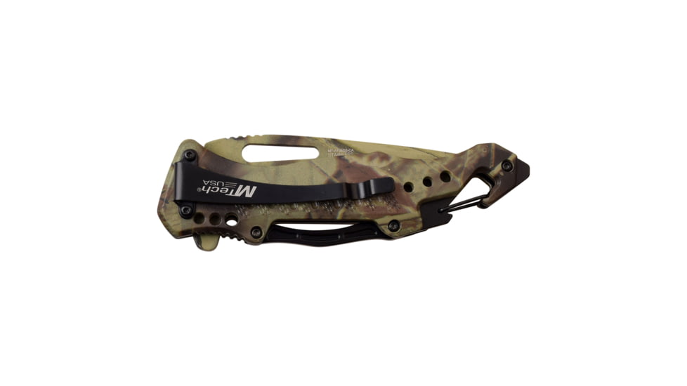 Mtech Drop Point Spring Assisted Knife w/Bottle Opener, 3.5 in, 3Cr13 Stainless Steel Stainless Steel, Wood Camo, MT-A705G2-CA