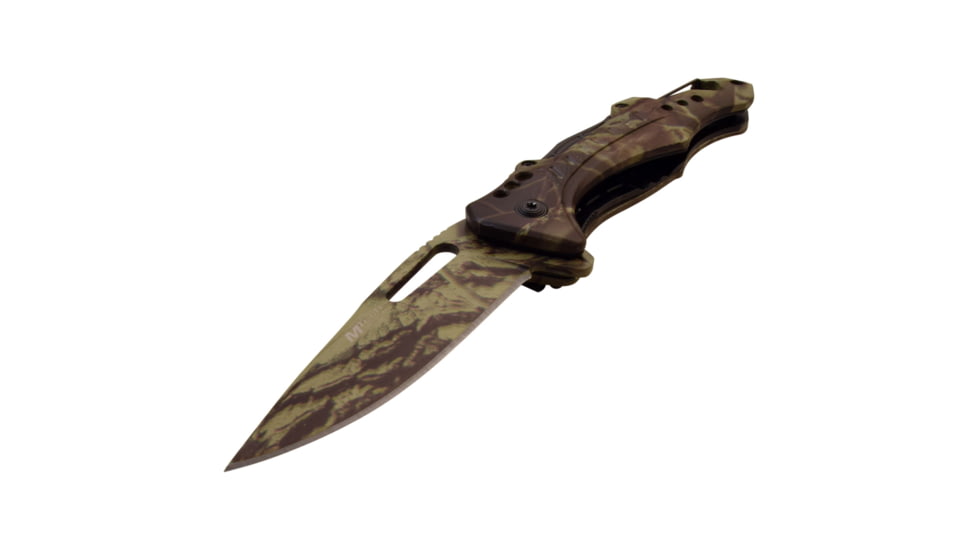 Mtech Drop Point Spring Assisted Knife w/Bottle Opener, 3.5 in, 3Cr13 Stainless Steel Stainless Steel, Wood Camo, MT-A705G2-CA