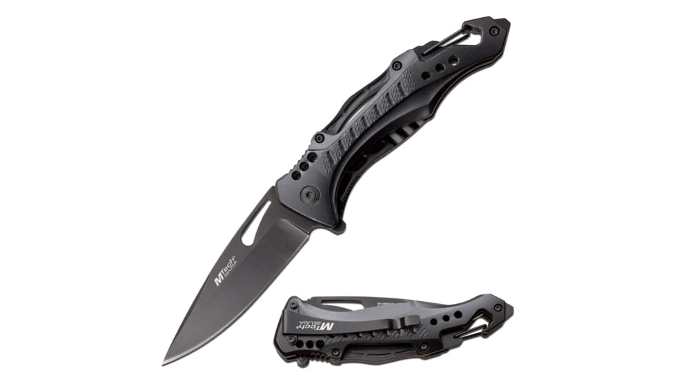 Mtech Drop Point Spring Assisted Knife w/Bottle Opener, 3.75 in, 3Cr13 Stainless Steel Stainless Steel, Black, MT-A705G2-BK