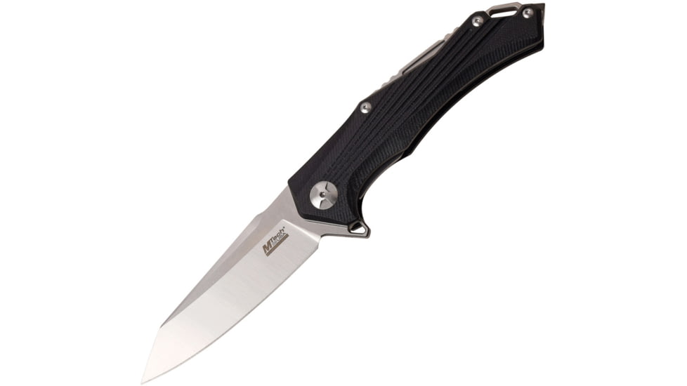 Mtech Evolution Linerlock G10 Folding Knife, 3.75in Satin D2 Tool Steel Blade, Black G10 Handle, Pocket Clip, Glass Breaker, Black Nylon Case, MTE-FDR025-G10