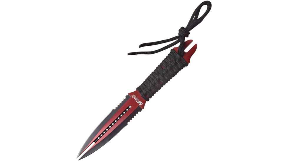 Mtech Fixed Blade Red Fixed Blade Knife, 4.25in, Stainless Steel, Partially Serrated, Black, Cord Wrapped Handle MT2075RD