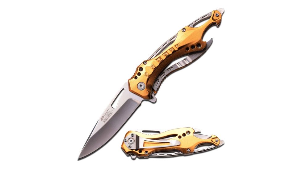 Mtech Folding Blade, 3.55in, Stainless Steel Blade, Gold Aluminum Handle MT-A705SGD