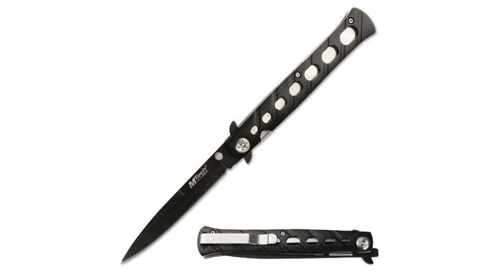 Mtech Folding Blade, 3.5in, Stainless Steel Blade, Black Aluminum Handle MT-317