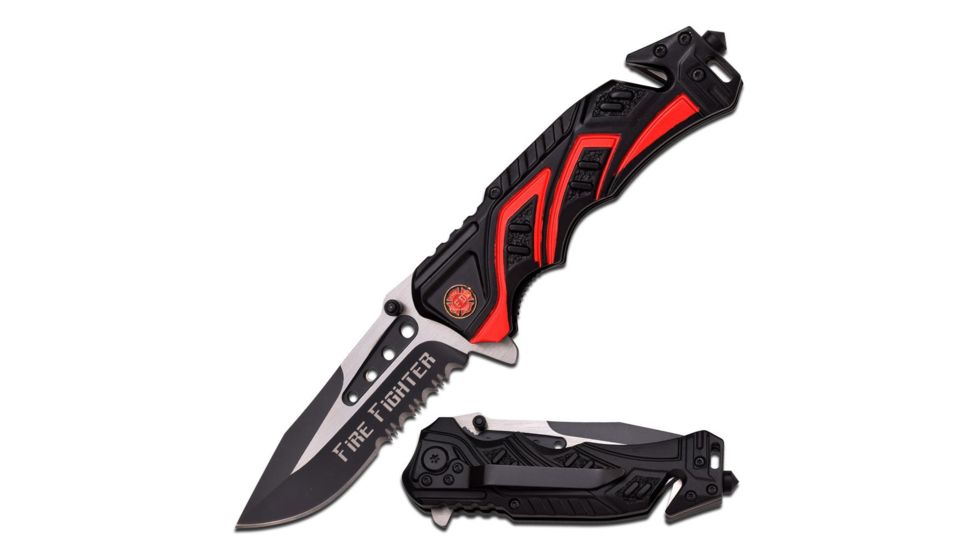 Mtech Folding Blade, 3.5in, Stainless Steel Blade, Black And Red Two Tone Alum Handle MT-A865FD