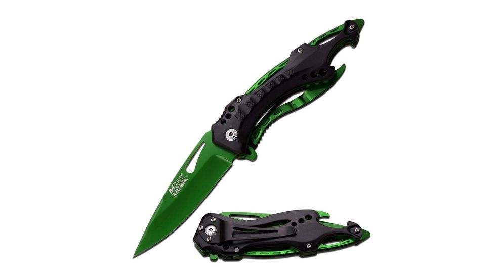Mtech Folding Blade, 3.75in, Stainless Steel Blade, Black Aluminum Handle MT-A705GN