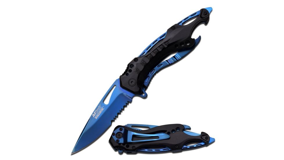 Mtech Folding Blade, 3.75in, Stainless Steel Blade, Black And Blue Titanium Coated Aluminum Handle MT-A705BL